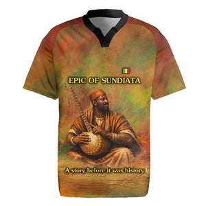 Sundiata Keita Rugby Jersey Griot Storytelling Scene, Epic of Sundiata Text and Heritage-Inspired Earth Tone - African Pride