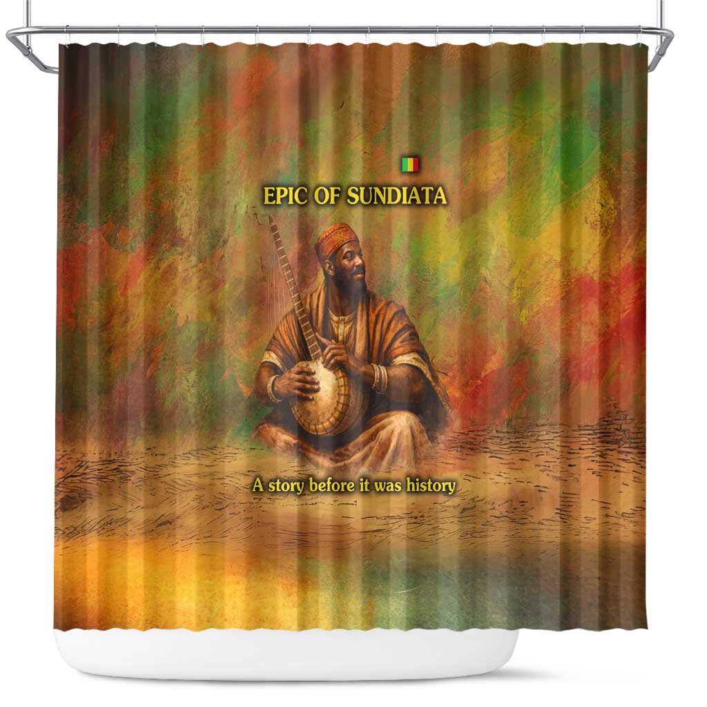 Sundiata Keita Shower Curtain Griot Storytelling Scene, Epic of Sundiata Text and Heritage-Inspired Earth Tone - African Pride