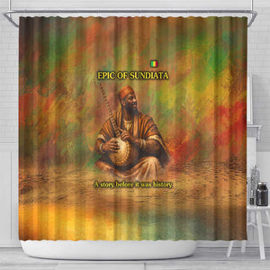 Sundiata Keita Shower Curtain Griot Storytelling Scene, Epic of Sundiata Text and Heritage-Inspired Earth Tone - African Pride