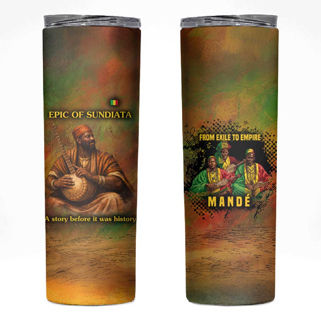 Sundiata Keita Skinny Tumbler Griot Storytelling Scene, Epic of Sundiata Text and Heritage-Inspired Earth Tone - African Pride