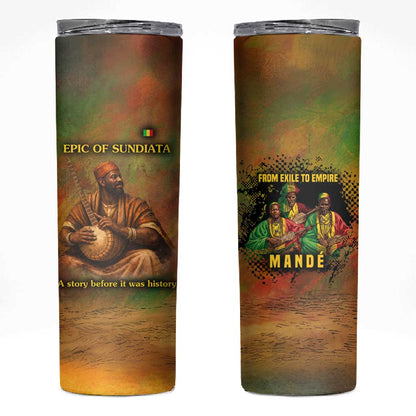 Sundiata Keita Skinny Tumbler Griot Storytelling Scene, Epic of Sundiata Text and Heritage-Inspired Earth Tone - African Pride