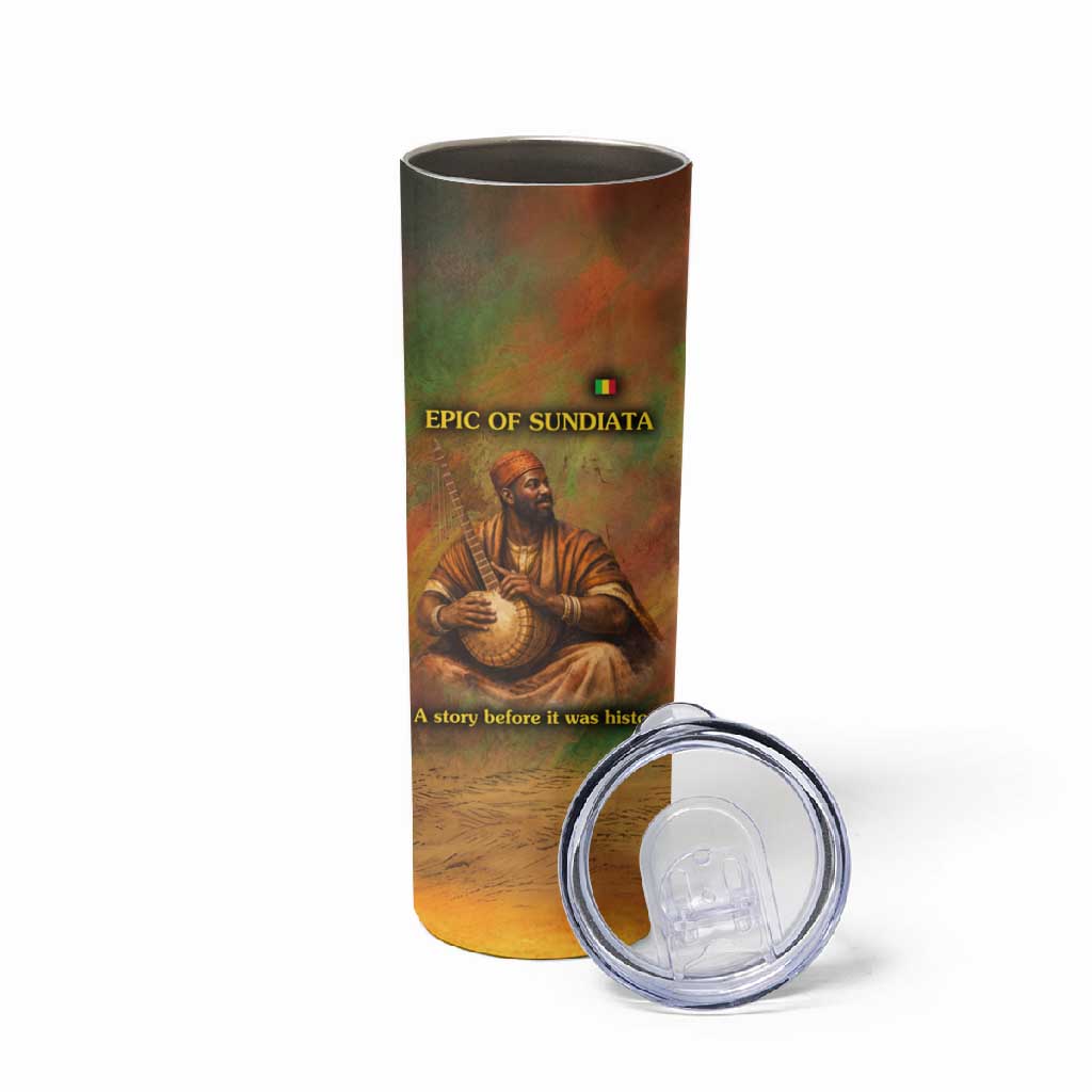 Sundiata Keita Skinny Tumbler Griot Storytelling Scene, Epic of Sundiata Text and Heritage-Inspired Earth Tone - African Pride