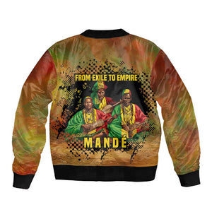 Sundiata Keita Sleeve Zip Bomber Jacket Griot Storytelling Scene, Epic of Sundiata Text and Heritage-Inspired Earth Tone - African Pride