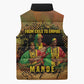 Sundiata Keita Sleeveless Puffer Jacket Griot Storytelling Scene, Epic of Sundiata Text and Heritage-Inspired Earth Tone - African Pride