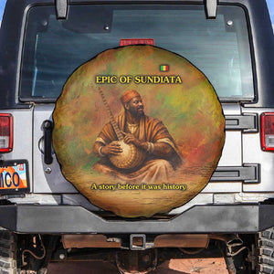 Sundiata Keita Spare Tire Cover Griot Storytelling Scene, Epic of Sundiata Text and Heritage-Inspired Earth Tone - African Pride