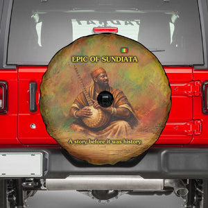 Sundiata Keita Spare Tire Cover Griot Storytelling Scene, Epic of Sundiata Text and Heritage-Inspired Earth Tone - African Pride