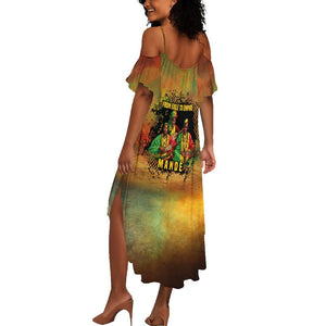 Sundiata Keita Summer Maxi Dress Griot Storytelling Scene, Epic of Sundiata Text and Heritage-Inspired Earth Tone - African Pride