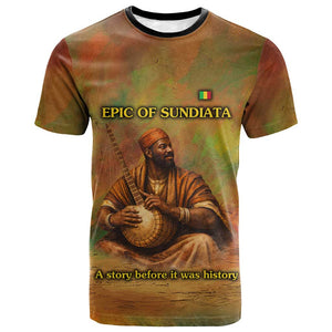 Sundiata Keita T shirt Griot Storytelling Scene, Epic of Sundiata Text and Heritage-Inspired Earth Tone - African Pride