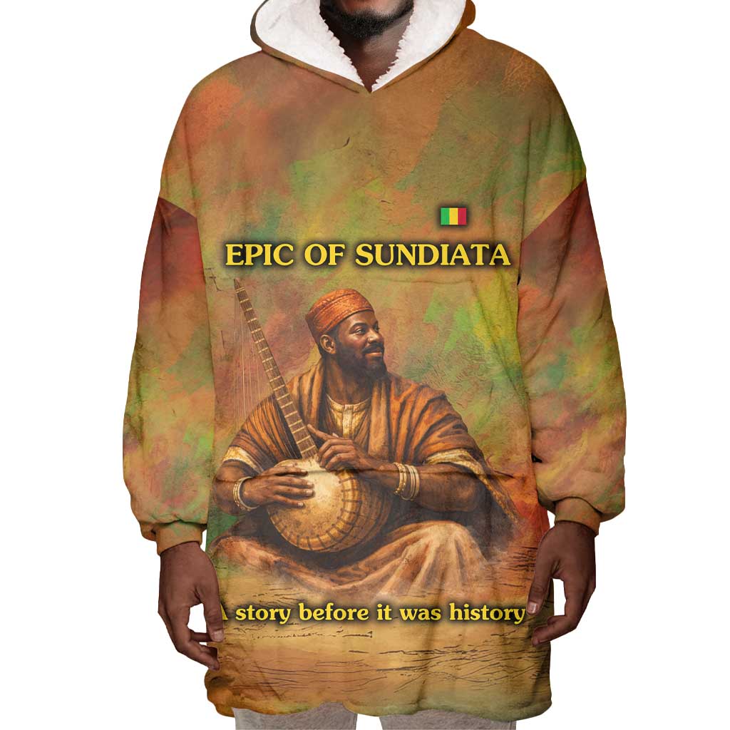 Sundiata Keita Wearable Blanket Hoodie Griot Storytelling Scene, Epic of Sundiata Text and Heritage-Inspired Earth Tone - African Pride