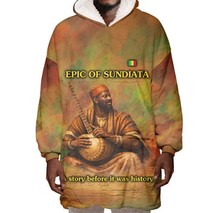 Sundiata Keita Wearable Blanket Hoodie Griot Storytelling Scene, Epic of Sundiata Text and Heritage-Inspired Earth Tone - African Pride