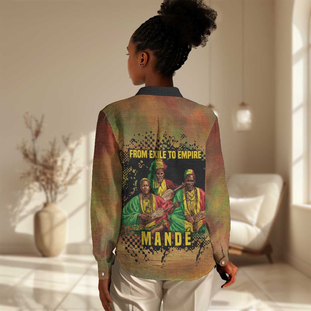 Sundiata Keita Women Casual Shirt Griot Storytelling Scene, Epic of Sundiata Text and Heritage-Inspired Earth Tone - African Pride