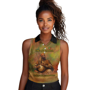 Sundiata Keita Women Sleeveless Polo Shirt Griot Storytelling Scene, Epic of Sundiata Text and Heritage-Inspired Earth Tone - African Pride