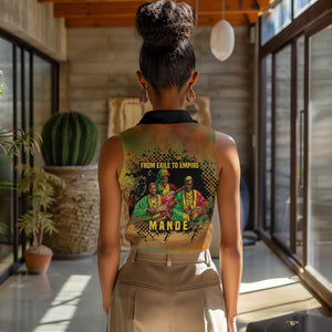 Sundiata Keita Women Sleeveless Polo Shirt Griot Storytelling Scene, Epic of Sundiata Text and Heritage-Inspired Earth Tone - African Pride