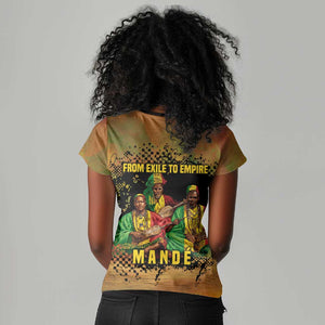 Sundiata Keita Women V-Neck T-Shirt Griot Storytelling Scene, Epic of Sundiata Text and Heritage-Inspired Earth Tone - African Pride