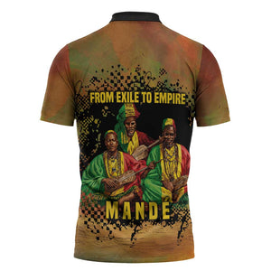 Sundiata Keita Zipper Polo Shirt Griot Storytelling Scene, Epic of Sundiata Text and Heritage-Inspired Earth Tone - African Pride