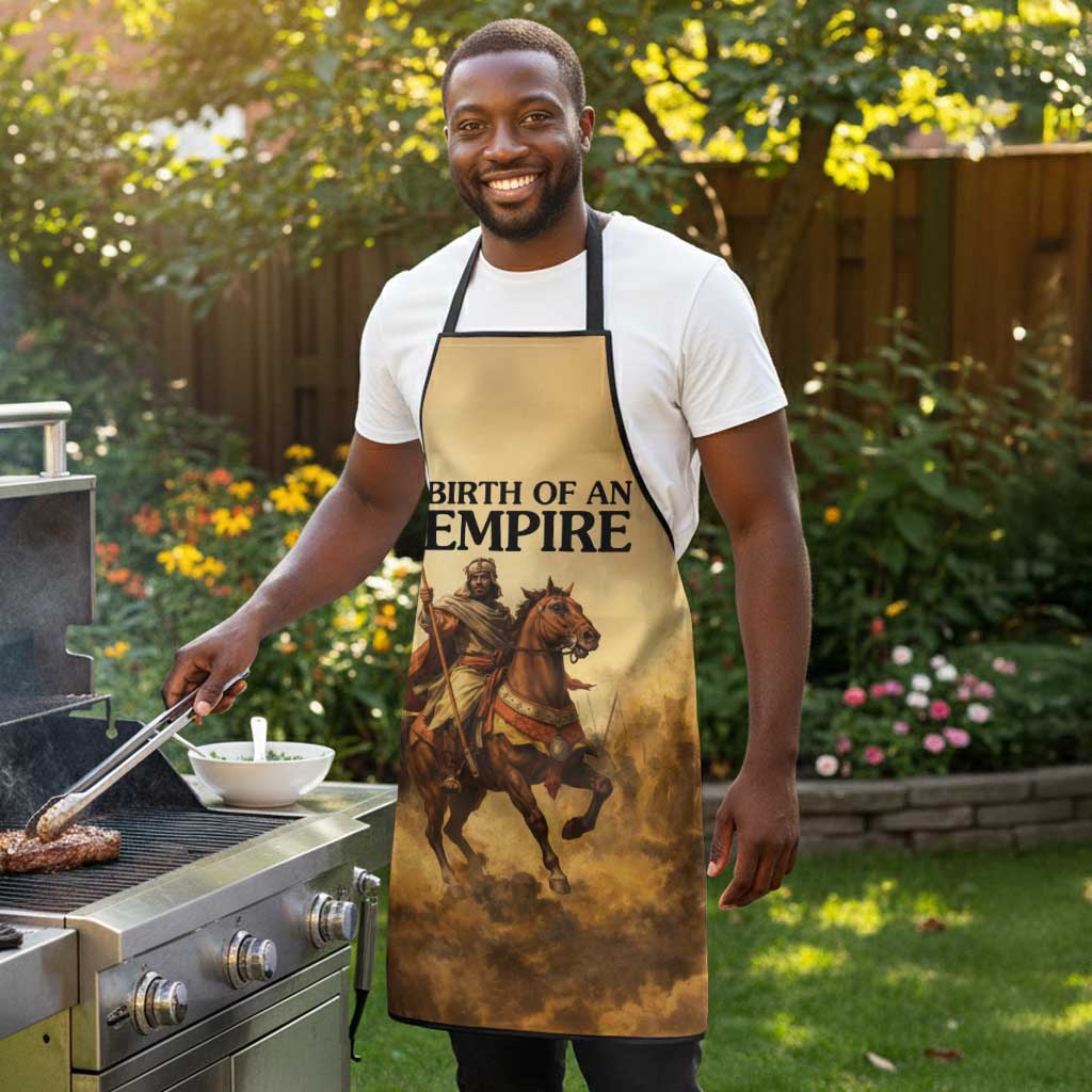 Sundiata Keita Apron with Kirina 1235 Battle Map, Horseback Warrior and Birth of an Empire Design - African Pride