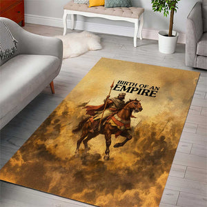 Sundiata Keita Area Rug with Kirina 1235 Battle Map, Horseback Warrior and Birth of an Empire Design - African Pride