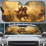 Sundiata Keita Auto Sun Shade with Kirina 1235 Battle Map, Horseback Warrior and Birth of an Empire Design - African Pride