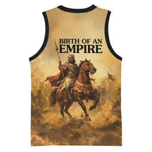 Sundiata Keita Basketball Jersey with Kirina 1235 Battle Map, Horseback Warrior and Birth of an Empire Design - African Pride