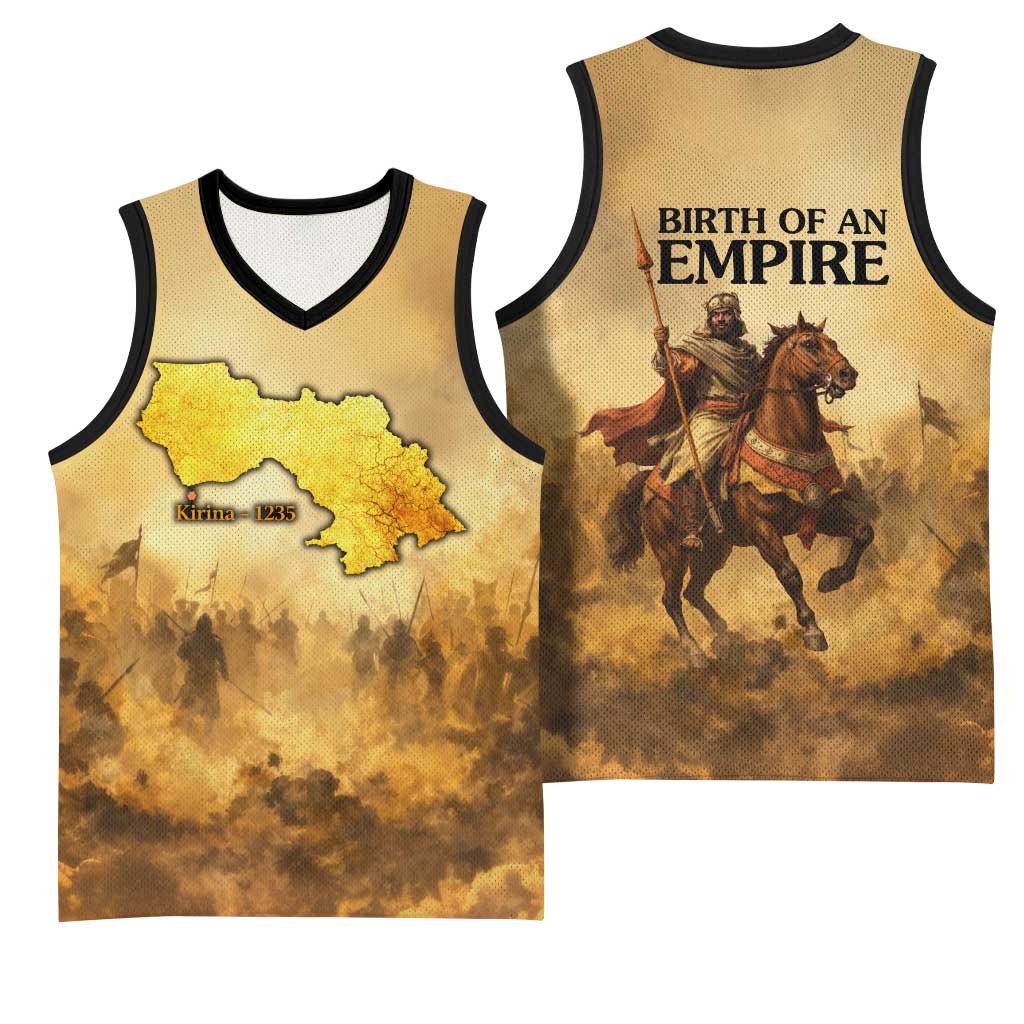 Sundiata Keita Basketball Jersey with Kirina 1235 Battle Map, Horseback Warrior and Birth of an Empire Design - African Pride