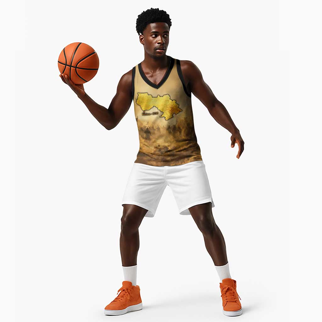 Sundiata Keita Basketball Jersey with Kirina 1235 Battle Map, Horseback Warrior and Birth of an Empire Design - African Pride
