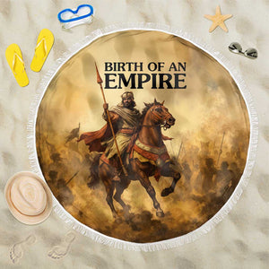 Sundiata Keita Beach Blanket with Kirina 1235 Battle Map, Horseback Warrior and Birth of an Empire Design - African Pride