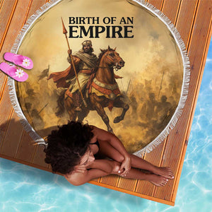 Sundiata Keita Beach Blanket with Kirina 1235 Battle Map, Horseback Warrior and Birth of an Empire Design - African Pride