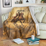 Sundiata Keita Blanket with Kirina 1235 Battle Map, Horseback Warrior and Birth of an Empire Design - African Pride
