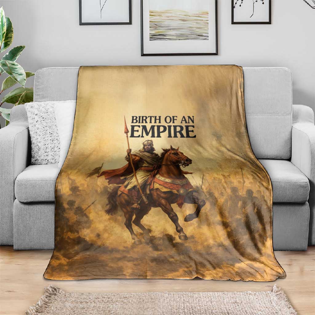 Sundiata Keita Blanket with Kirina 1235 Battle Map, Horseback Warrior and Birth of an Empire Design - African Pride