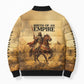 Sundiata Keita Bomber Puffer Jacket with Kirina 1235 Battle Map, Horseback Warrior and Birth of an Empire Design - African Pride