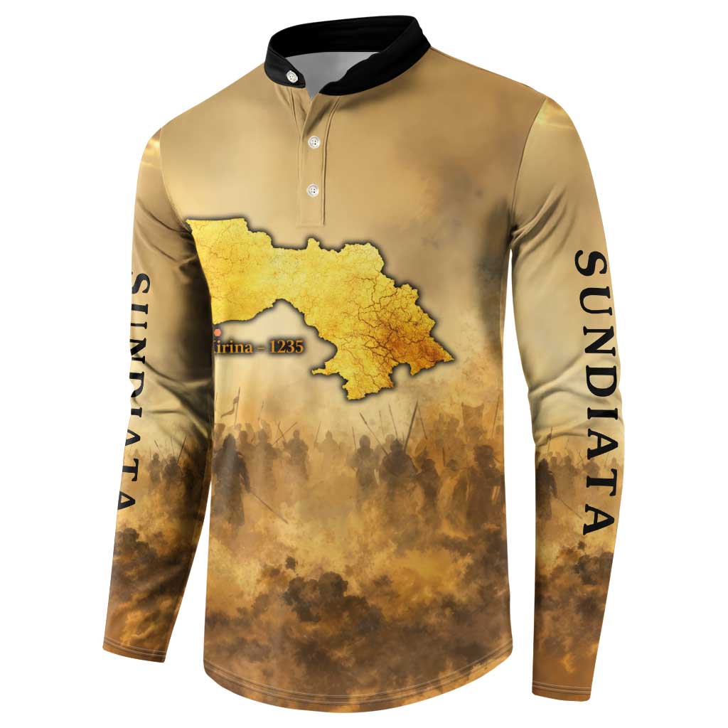 Sundiata Keita Button Sweatshirt with Kirina 1235 Battle Map, Horseback Warrior and Birth of an Empire Design