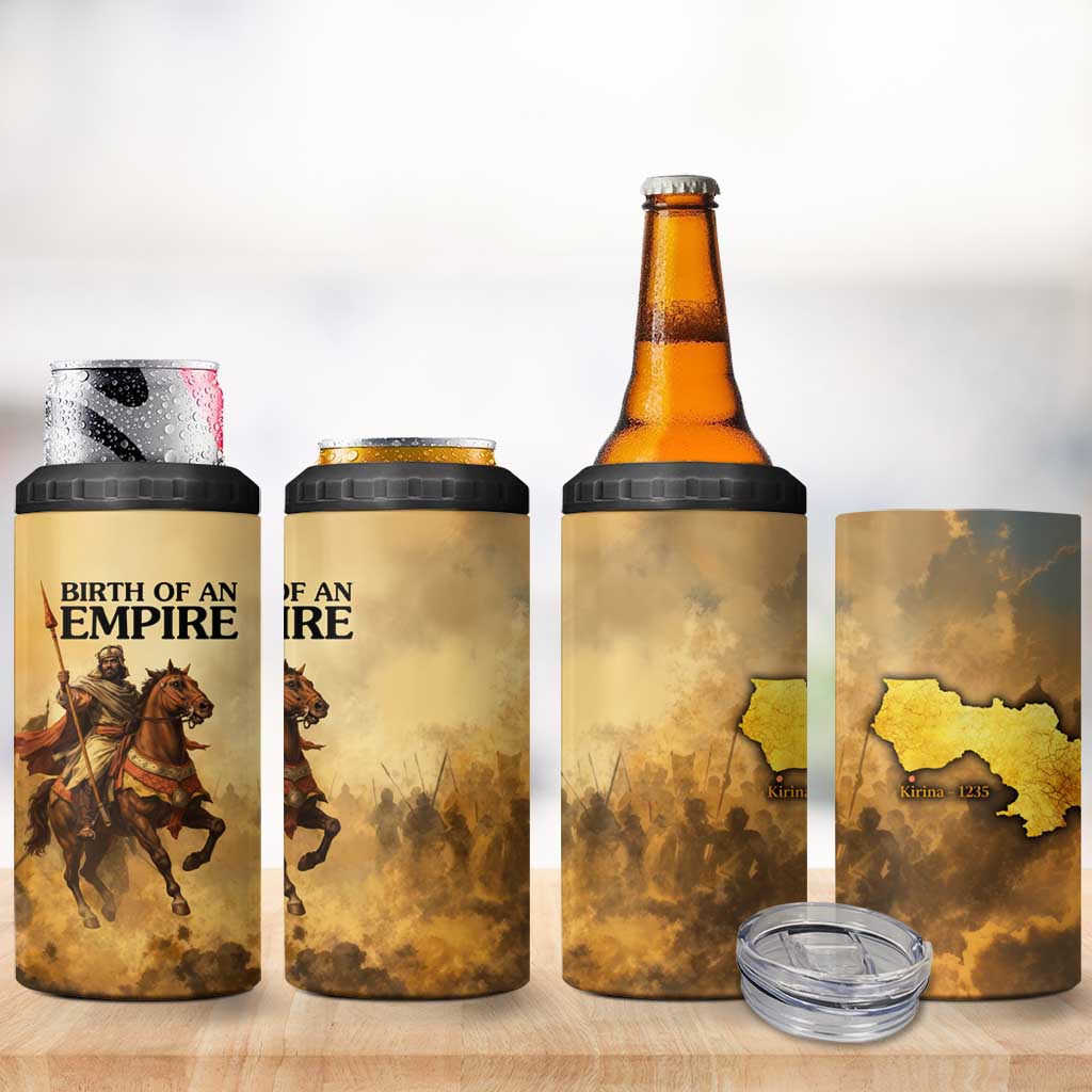Sundiata Keita 4 in 1 Can Cooler Tumbler with Kirina 1235 Battle Map, Horseback Warrior and Birth of an Empire Design - African Pride
