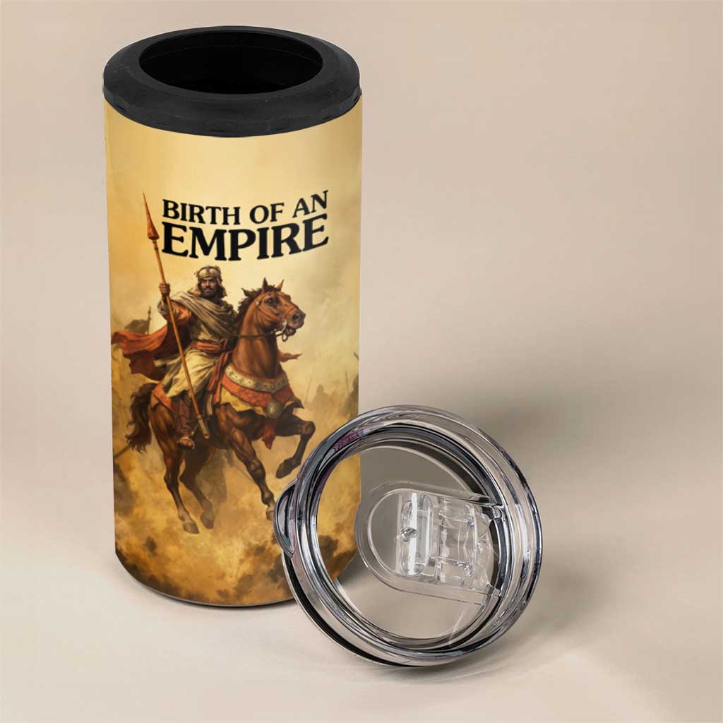 Sundiata Keita 4 in 1 Can Cooler Tumbler with Kirina 1235 Battle Map, Horseback Warrior and Birth of an Empire Design - African Pride
