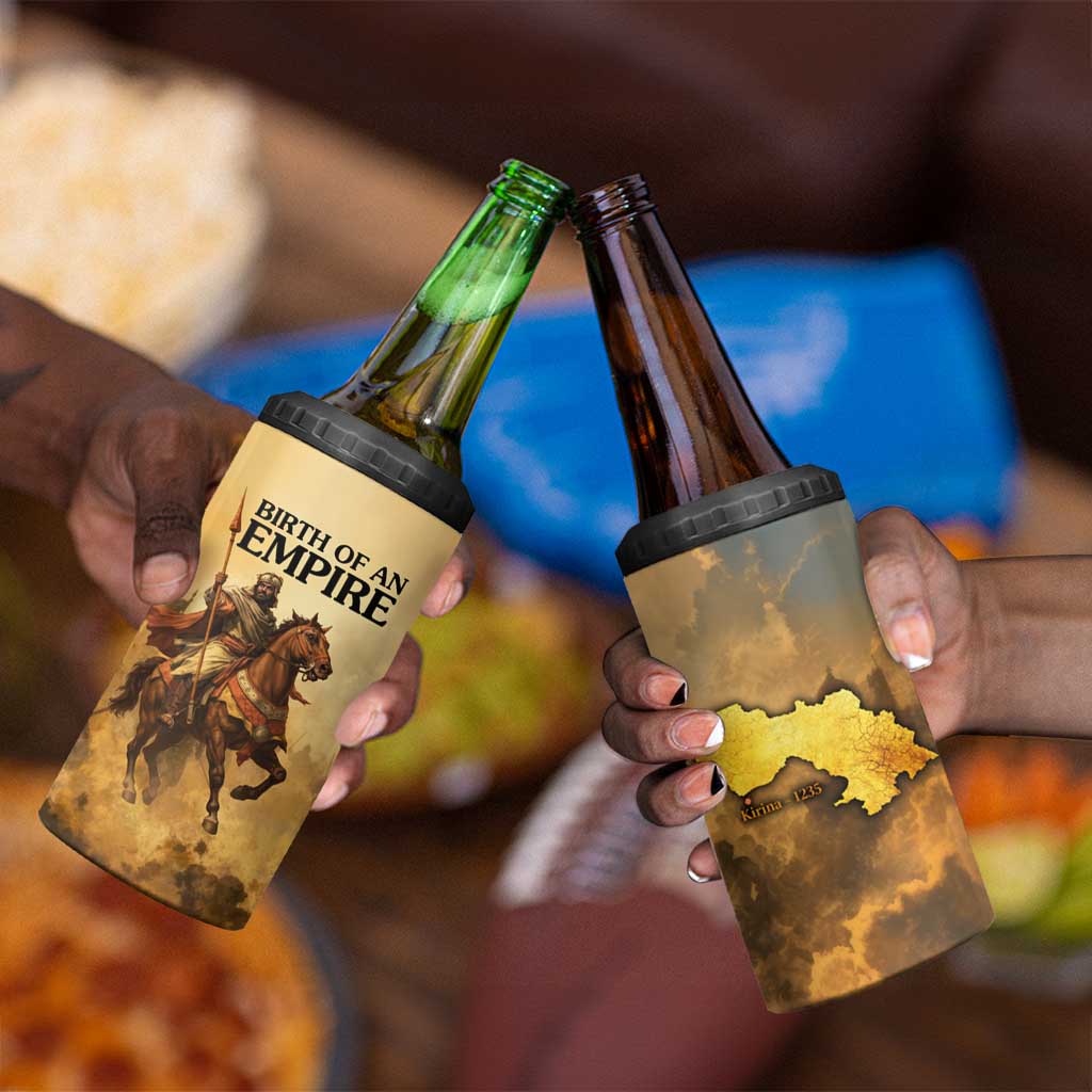 Sundiata Keita 4 in 1 Can Cooler Tumbler with Kirina 1235 Battle Map, Horseback Warrior and Birth of an Empire Design - African Pride