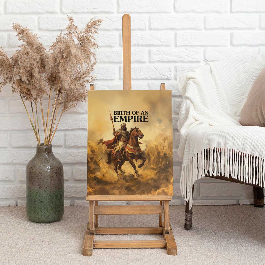 Sundiata Keita Canvas Wall Art with Kirina 1235 Battle Map, Horseback Warrior and Birth of an Empire Design - African Pride