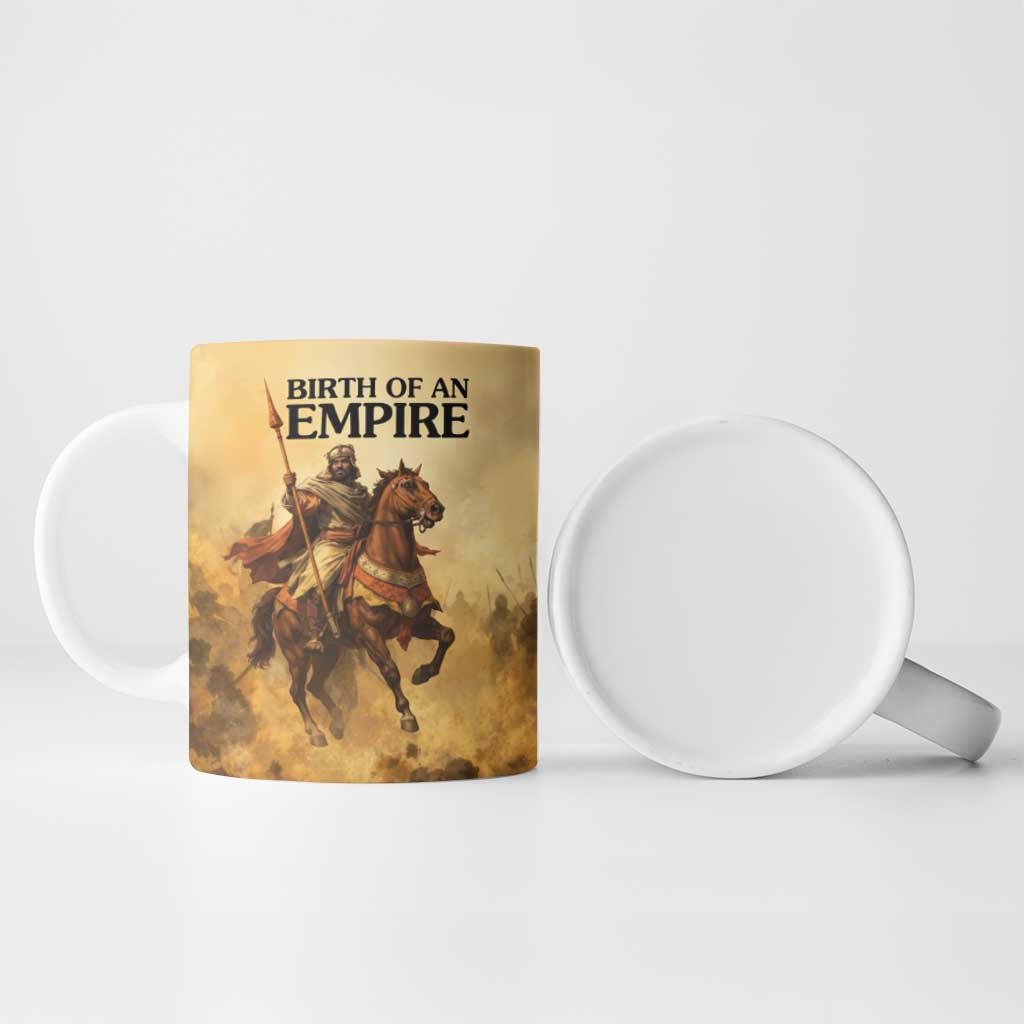 Sundiata Keita Ceramic Mug with Kirina 1235 Battle Map, Horseback Warrior and Birth of an Empire Design - African Pride