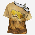 Sundiata Keita Cross Shoulder Shirt with Kirina 1235 Battle Map, Horseback Warrior and Birth of an Empire Design - African Pride