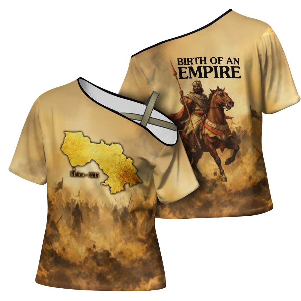 Sundiata Keita Cross Shoulder Shirt with Kirina 1235 Battle Map, Horseback Warrior and Birth of an Empire Design - African Pride