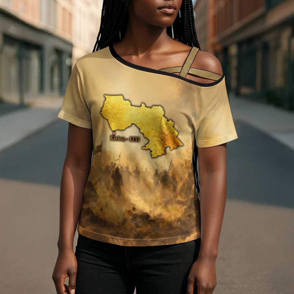 Sundiata Keita Cross Shoulder Shirt with Kirina 1235 Battle Map, Horseback Warrior and Birth of an Empire Design - African Pride
