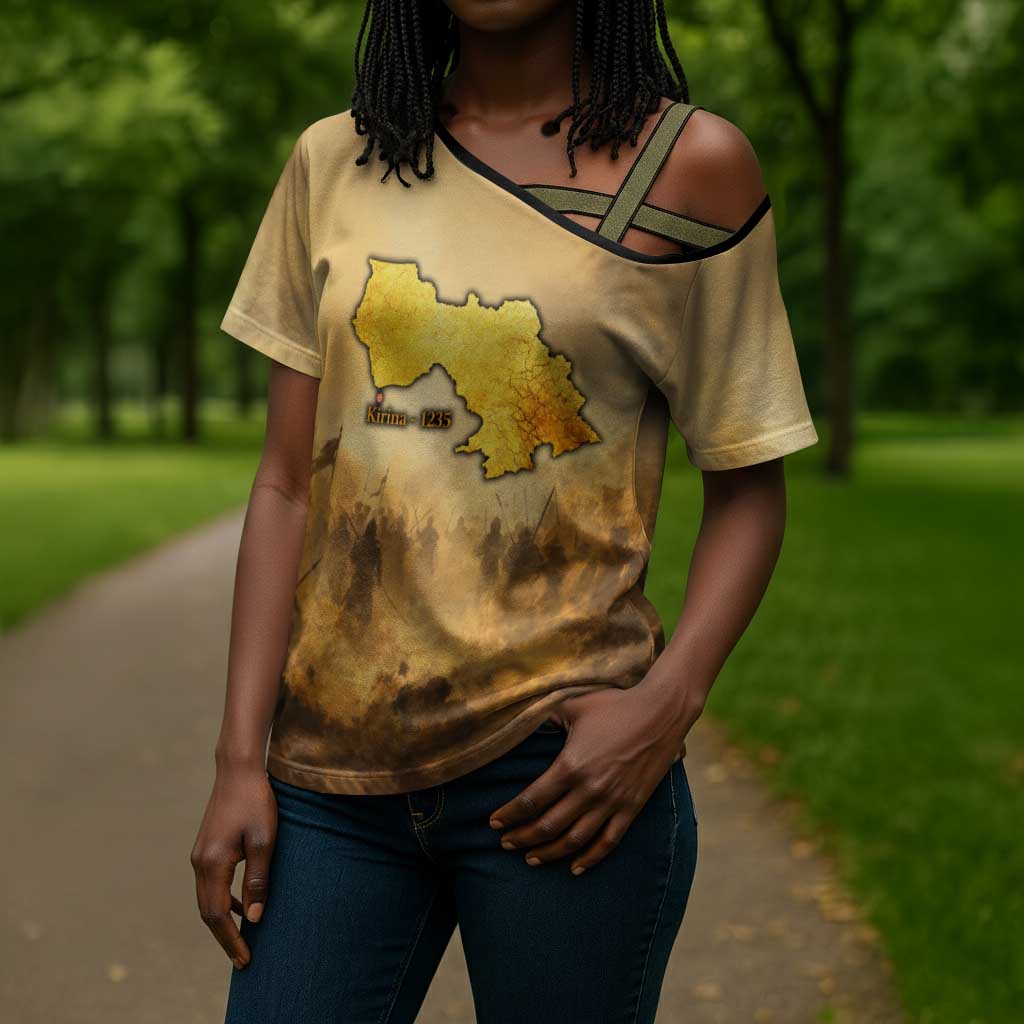 Sundiata Keita Cross Shoulder Shirt with Kirina 1235 Battle Map, Horseback Warrior and Birth of an Empire Design - African Pride