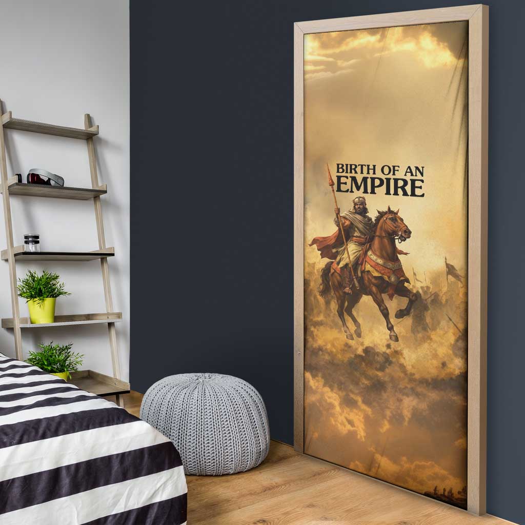 Sundiata Keita Door Cover with Kirina 1235 Battle Map, Horseback Warrior and Birth of an Empire Design - African Pride