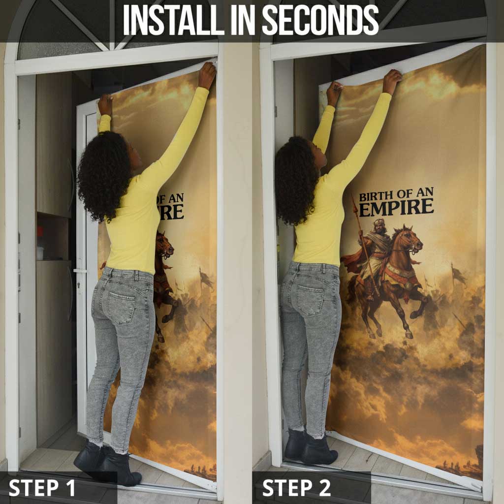 Sundiata Keita Door Cover with Kirina 1235 Battle Map, Horseback Warrior and Birth of an Empire Design - African Pride