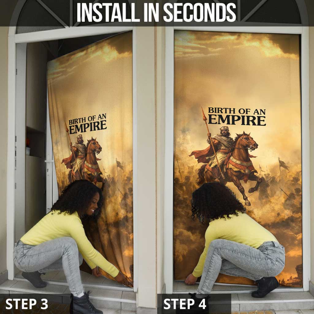 Sundiata Keita Door Cover with Kirina 1235 Battle Map, Horseback Warrior and Birth of an Empire Design - African Pride
