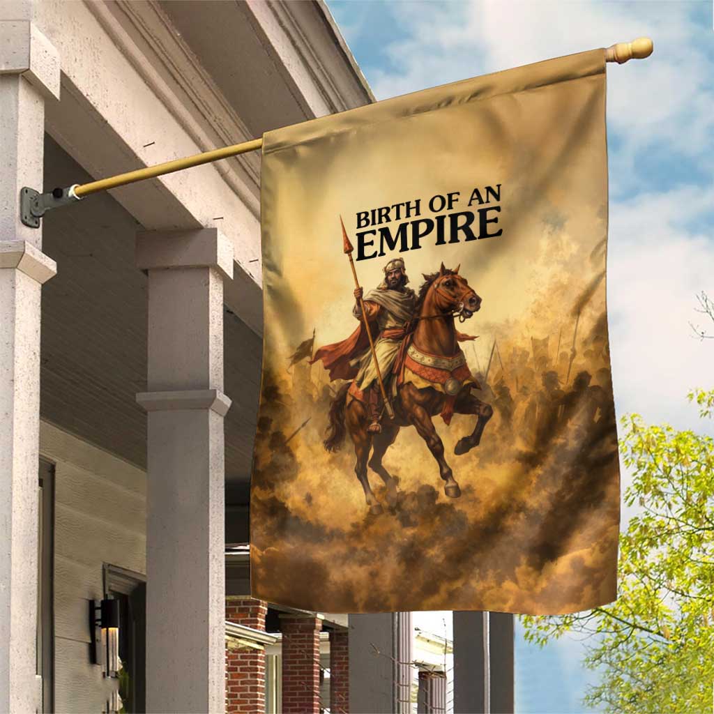 Sundiata Keita Garden Flag with Kirina 1235 Battle Map, Horseback Warrior and Birth of an Empire Design - African Pride