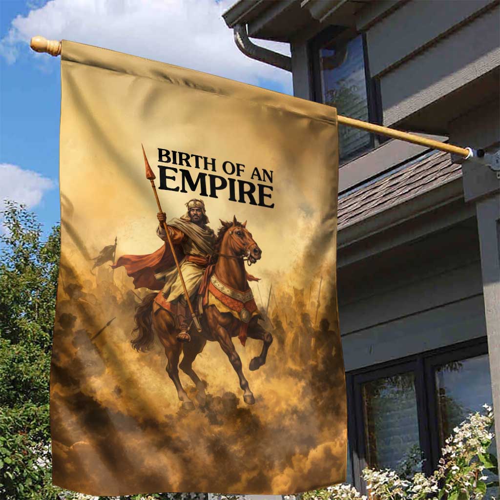 Sundiata Keita Garden Flag with Kirina 1235 Battle Map, Horseback Warrior and Birth of an Empire Design - African Pride