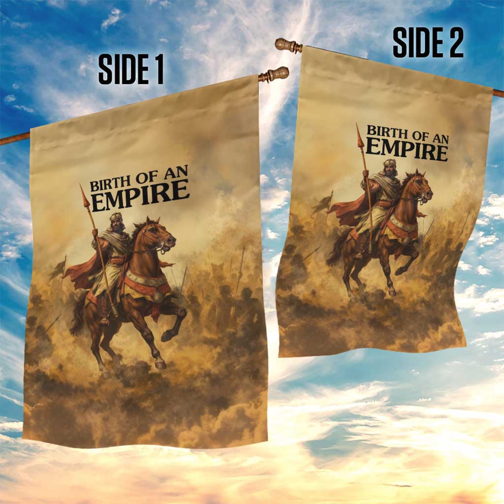 Sundiata Keita Garden Flag with Kirina 1235 Battle Map, Horseback Warrior and Birth of an Empire Design - African Pride