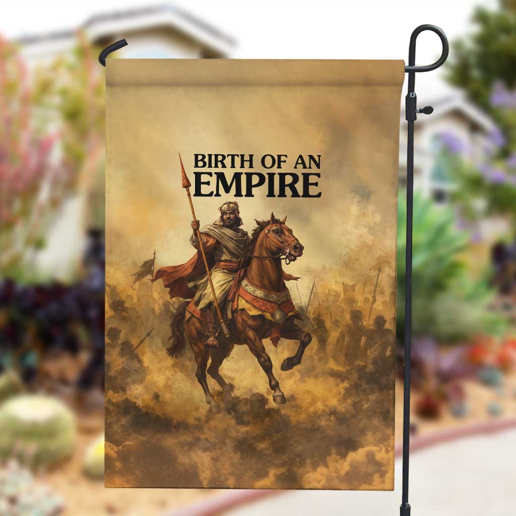 Sundiata Keita Garden Flag with Kirina 1235 Battle Map, Horseback Warrior and Birth of an Empire Design - African Pride