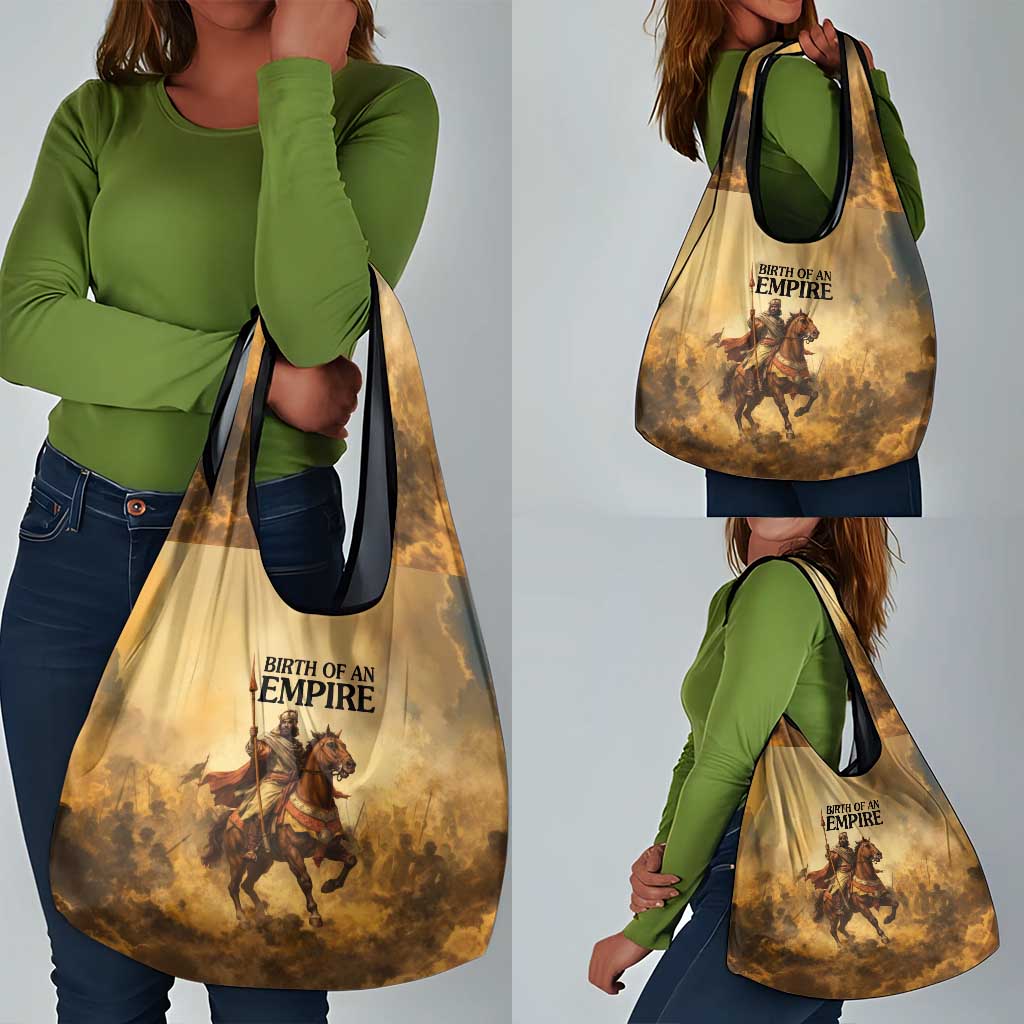 Sundiata Keita Grocery Bag with Kirina 1235 Battle Map, Horseback Warrior and Birth of an Empire Design - African Pride
