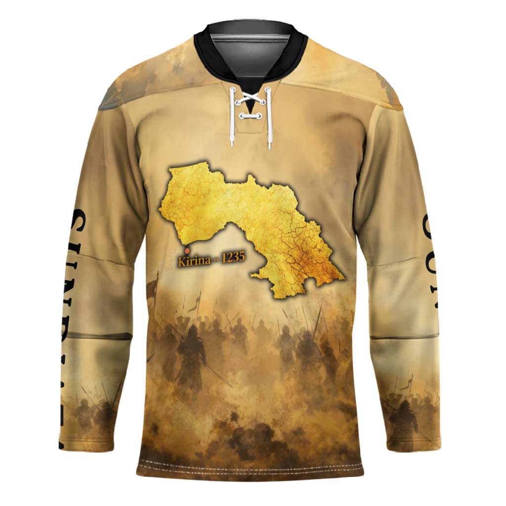 Sundiata Keita Hockey Jersey with Kirina 1235 Battle Map, Horseback Warrior and Birth of an Empire Design - African Pride