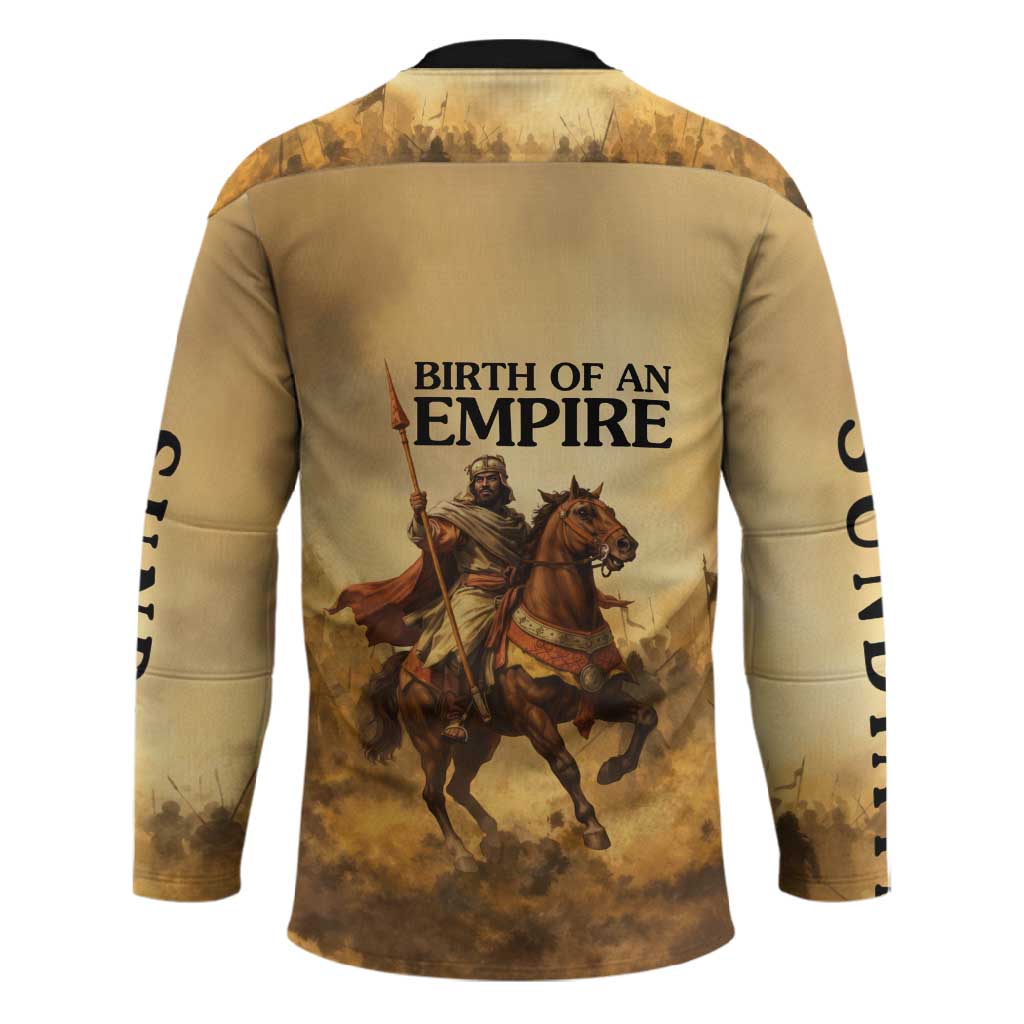 Sundiata Keita Hockey Jersey with Kirina 1235 Battle Map, Horseback Warrior and Birth of an Empire Design - African Pride
